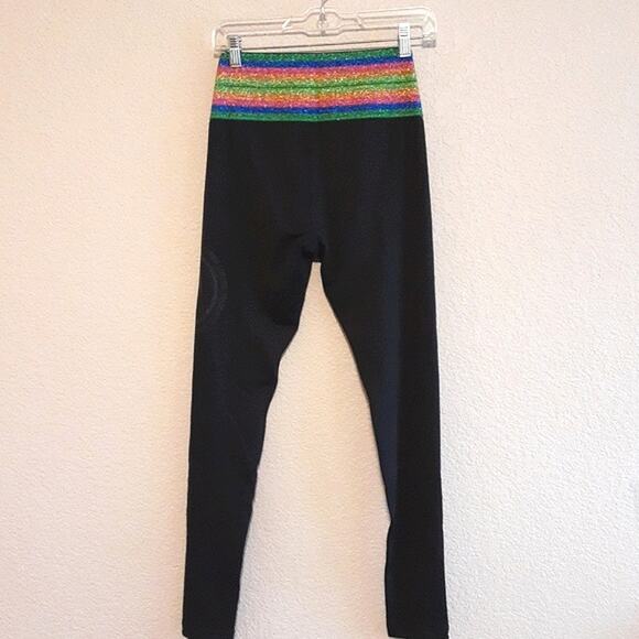Zumba Wear Rainbow Sparkle Glitter Belted Workout Spellout Black Leggings M - Picture 5 of 13